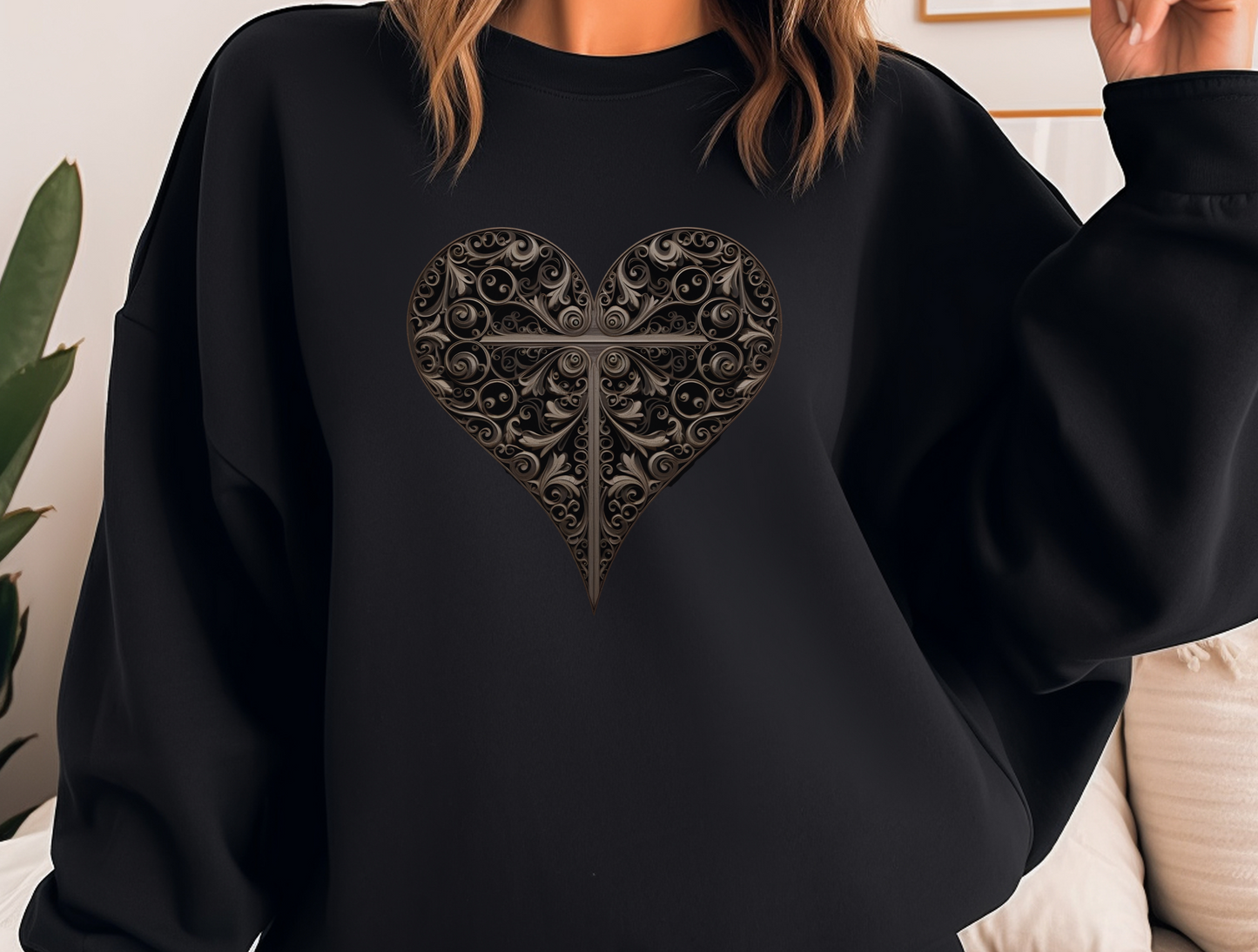 Cross in Heart Sweatshirt – “Above all else, guard your heart.” Proverbs 4:23 | Christian Sweatshirt for Men, Women & Couples, Jesus, GOD, Religious Gift, Designer Sweater, Christian Shirt