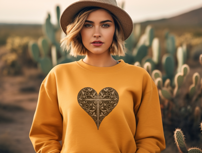 Cross in Heart Sweatshirt – “Above all else, guard your heart.” Proverbs 4:23 | Christian Sweatshirt for Men, Women & Couples, Jesus, GOD, Religious Gift, Designer Sweater, Christian Shirt
