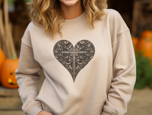 Cross in Heart Sweatshirt – “Above all else, guard your heart.” Proverbs 4:23 | Christian Sweatshirt for Men, Women & Couples, Jesus, GOD, Religious Gift, Designer Sweater, Christian Shirt