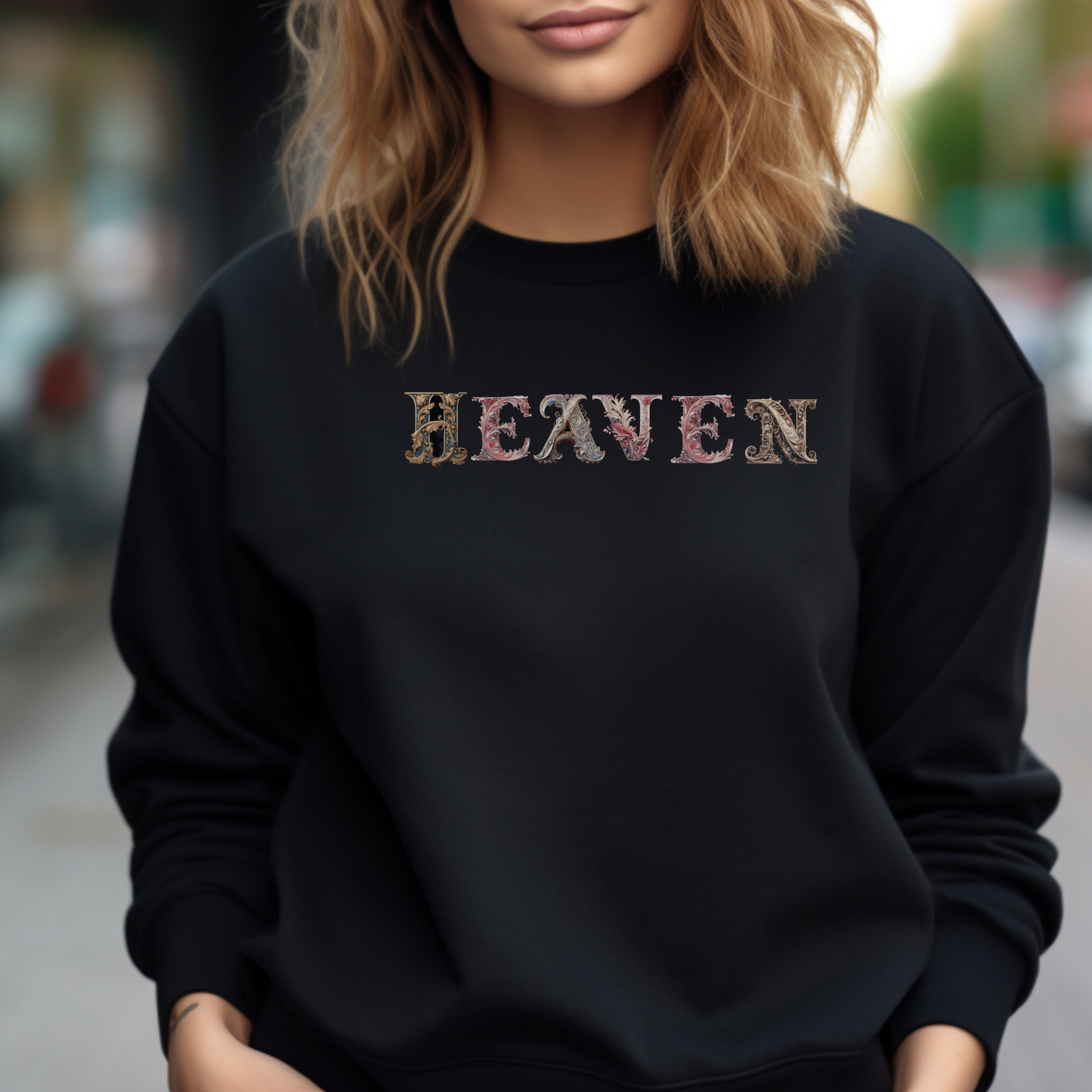 HEAVEN Sweatshirt – “Set your minds on things above.” Colossians 3:2 | Christian Sweatshirt for Men, Women & Couples, Jesus, GOD, Religious Gift, Christian Apparel