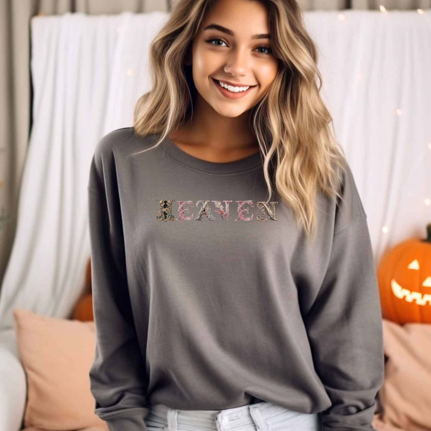 HEAVEN Sweatshirt – “Set your minds on things above.” Colossians 3:2 | Christian Sweatshirt for Men, Women & Couples, Jesus, GOD, Religious Gift, Christian Apparel