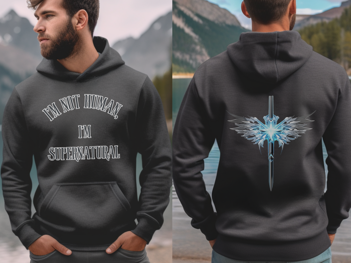 I’m Not Human, I’m Supernatura “For we live by faith, not by sight.” (2 Corinthians 5:7)l | Christian Designer Hoodie for Men, Women, and Couples || Faith Apparel & Religious Gift