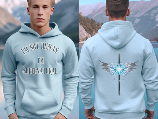 I’m Not Human, I’m Supernatura “For we live by faith, not by sight.” (2 Corinthians 5:7)l | Christian Designer Hoodie for Men, Women, and Couples || Faith Apparel & Religious Gift