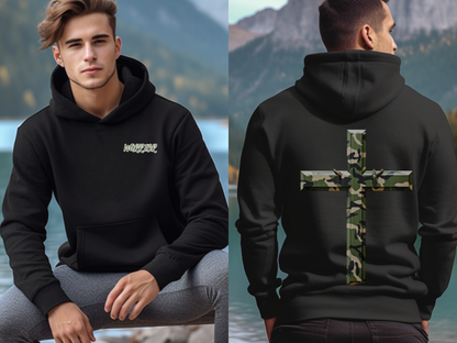Warrior Cross Christian Hoodie – “Be strong and courageous; do not be afraid; do not be discouraged, for the LORD your God will be with you wherever you go.” (Joshua 1:9) – Designer Christian Hoodie for Men, Women, or Couples