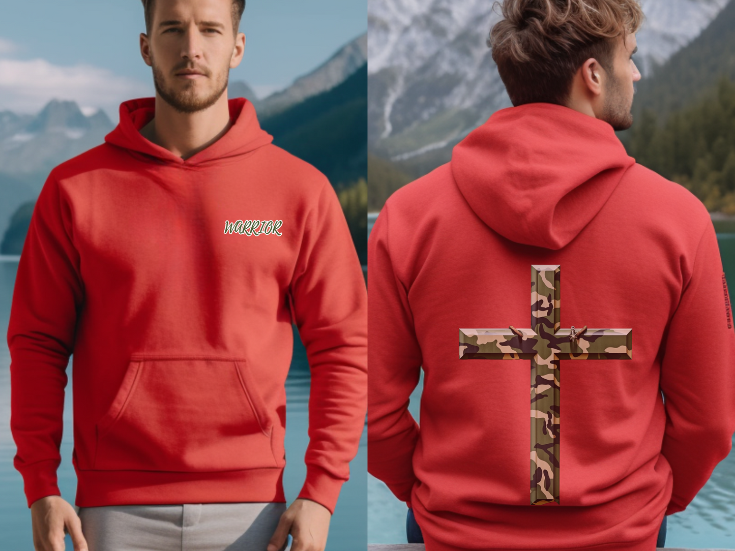 Warrior Cross Christian Hoodie – “Be strong and courageous; do not be afraid; do not be discouraged, for the LORD your God will be with you wherever you go.” (Joshua 1:9) – Designer Christian Hoodie for Men, Women, or Couples