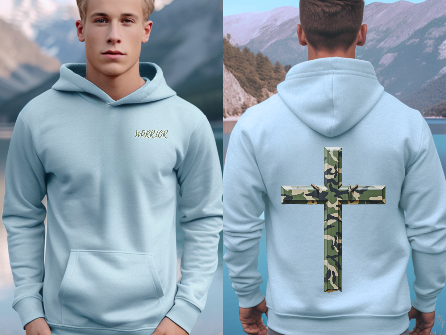 Warrior Cross Christian Hoodie – “Be strong and courageous; do not be afraid; do not be discouraged, for the LORD your God will be with you wherever you go.” (Joshua 1:9) – Designer Christian Hoodie for Men, Women, or Couples