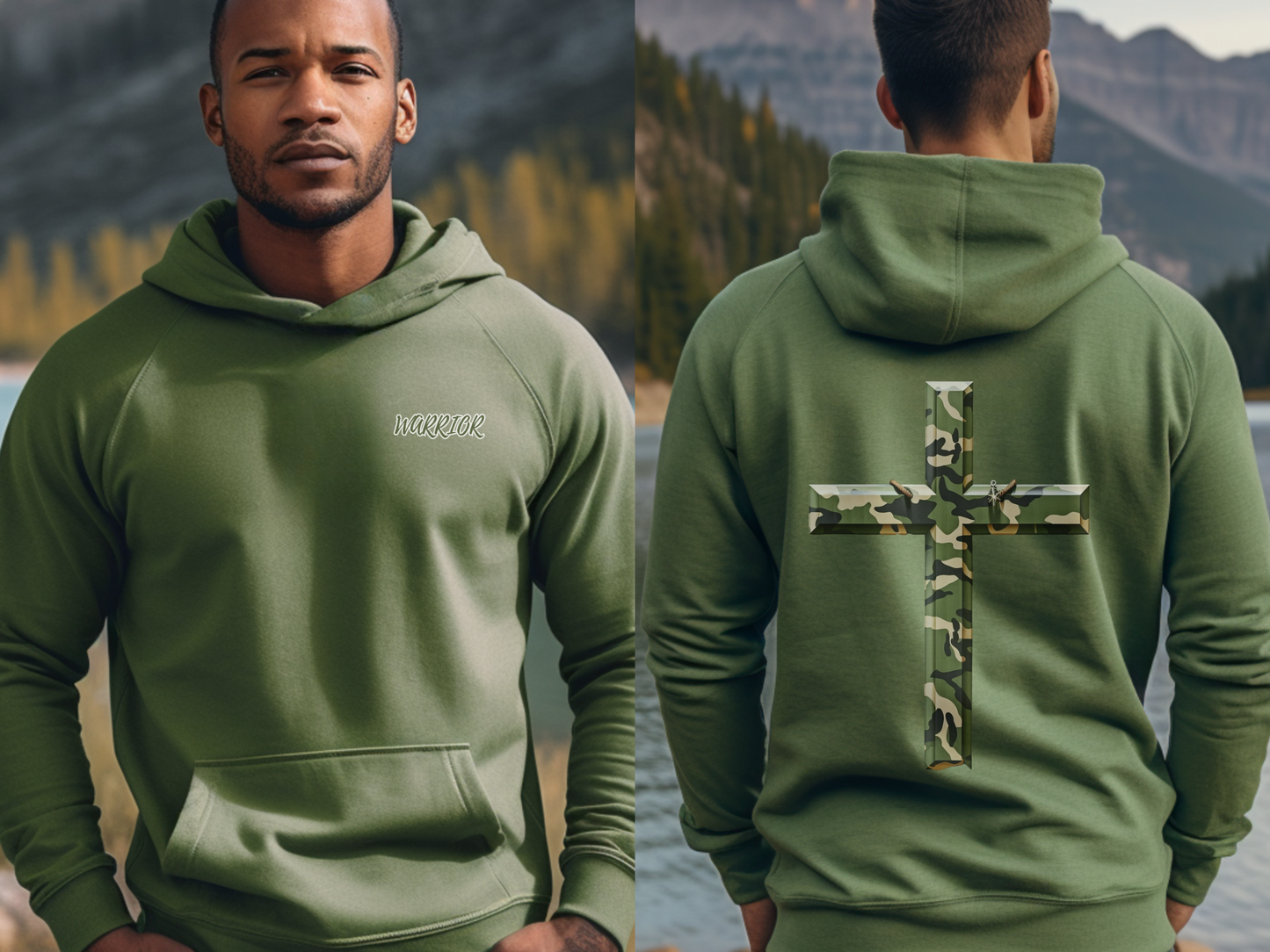Warrior Cross Christian Hoodie – “Be strong and courageous; do not be afraid; do not be discouraged, for the LORD your God will be with you wherever you go.” (Joshua 1:9) – Designer Christian Hoodie for Men, Women, or Couples