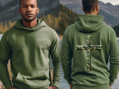Warrior Cross Christian Hoodie – “Be strong and courageous; do not be afraid; do not be discouraged, for the LORD your God will be with you wherever you go.” (Joshua 1:9) – Designer Christian Hoodie for Men, Women, or Couples