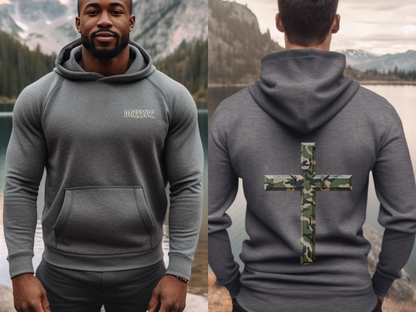 Warrior Cross Christian Hoodie – “Be strong and courageous; do not be afraid; do not be discouraged, for the LORD your God will be with you wherever you go.” (Joshua 1:9) – Designer Christian Hoodie for Men, Women, or Couples