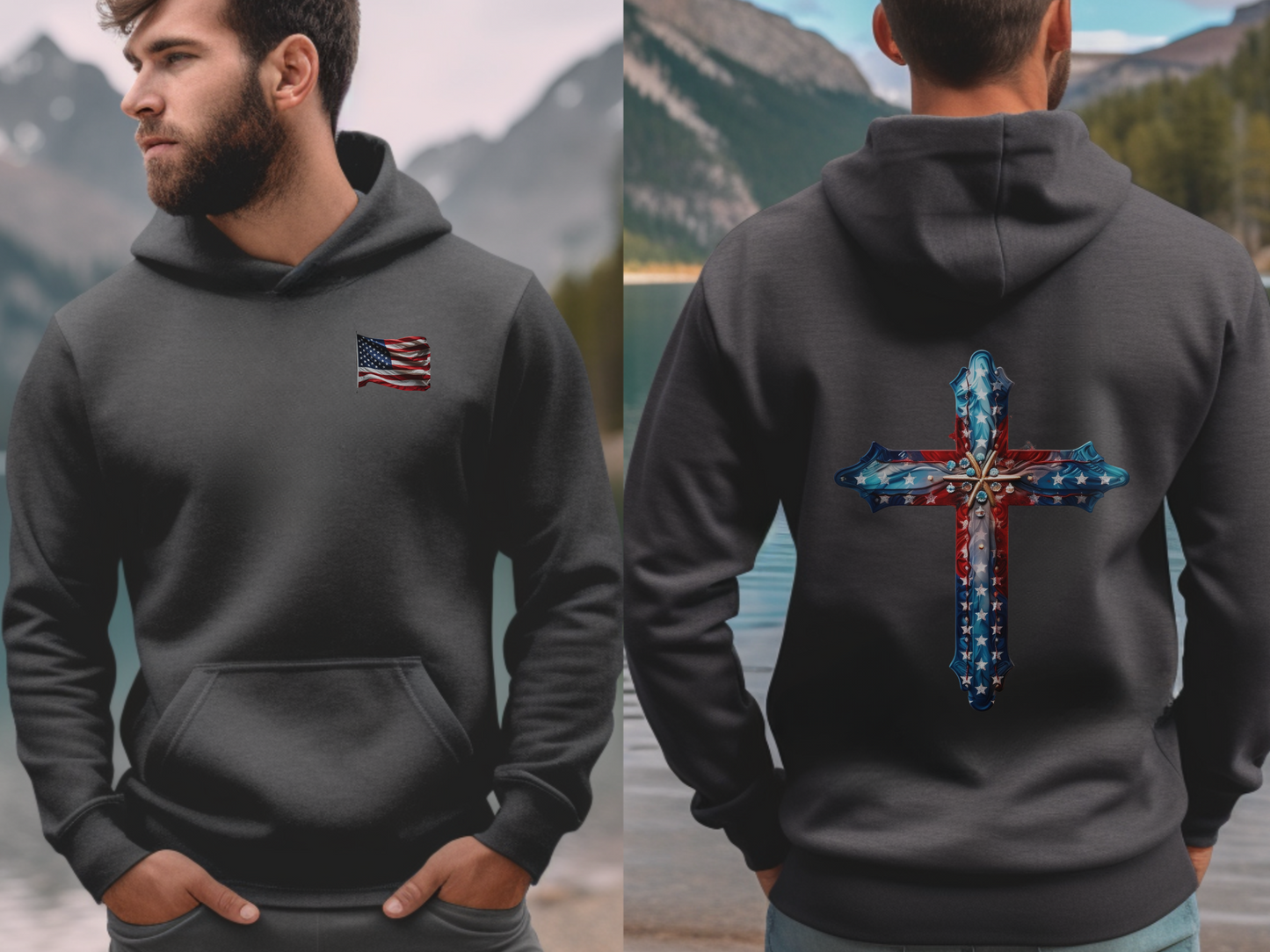 GOD and Country Christian Hoodie – “Blessed is the nation whose God is the Lord.” (Psalm 33:12) – Designer Christian Hoodie for Men, Women, or Couples