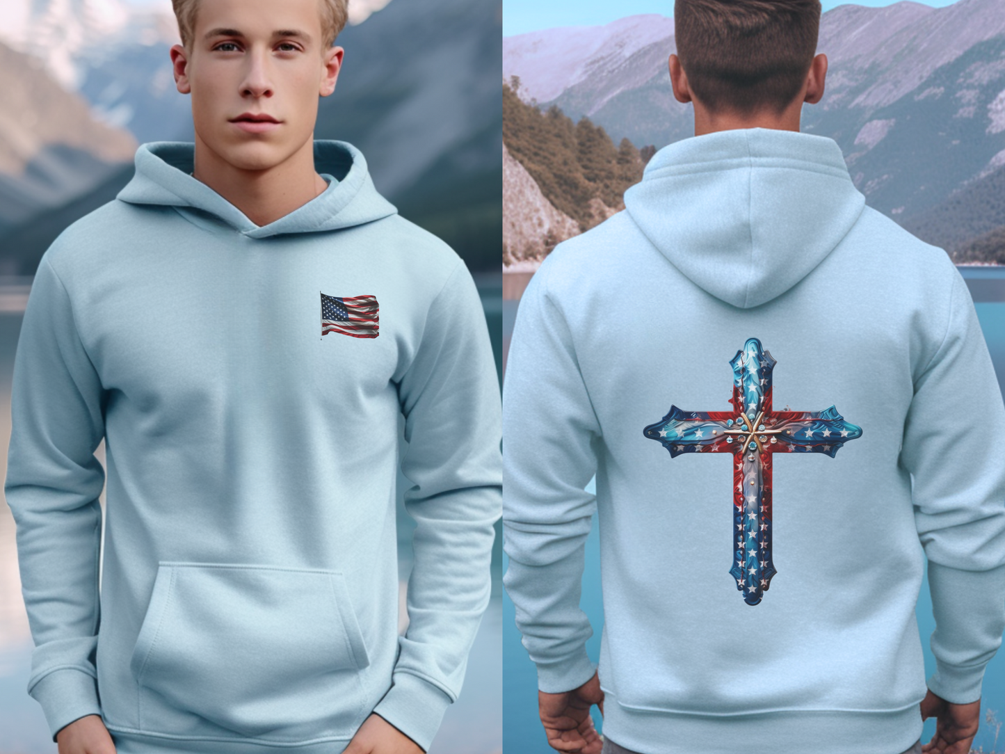 GOD and Country Christian Hoodie – “Blessed is the nation whose God is the Lord.” (Psalm 33:12) – Designer Christian Hoodie for Men, Women, or Couples