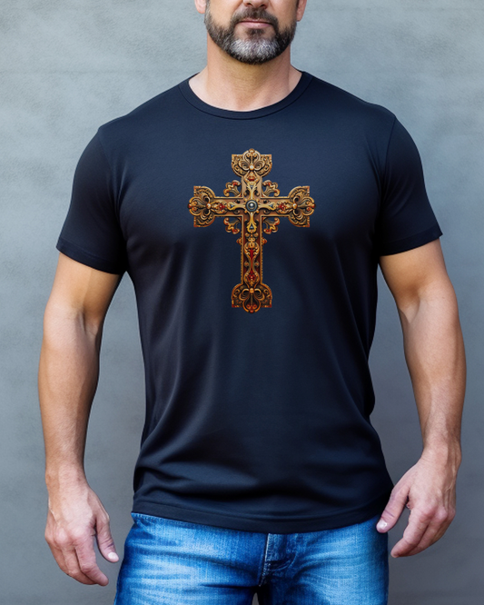 “The Resurrection Cross” Christian T-Shirt – Romans 6:9 – “Christ, being raised from the dead, will never die again.”