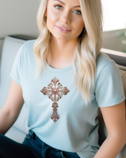 “The Victory Cross” Christian T-Shirt – 1 Corinthians 15:57 – “Thanks be to God, who gives us the victory through our Lord Jesus Christ.”