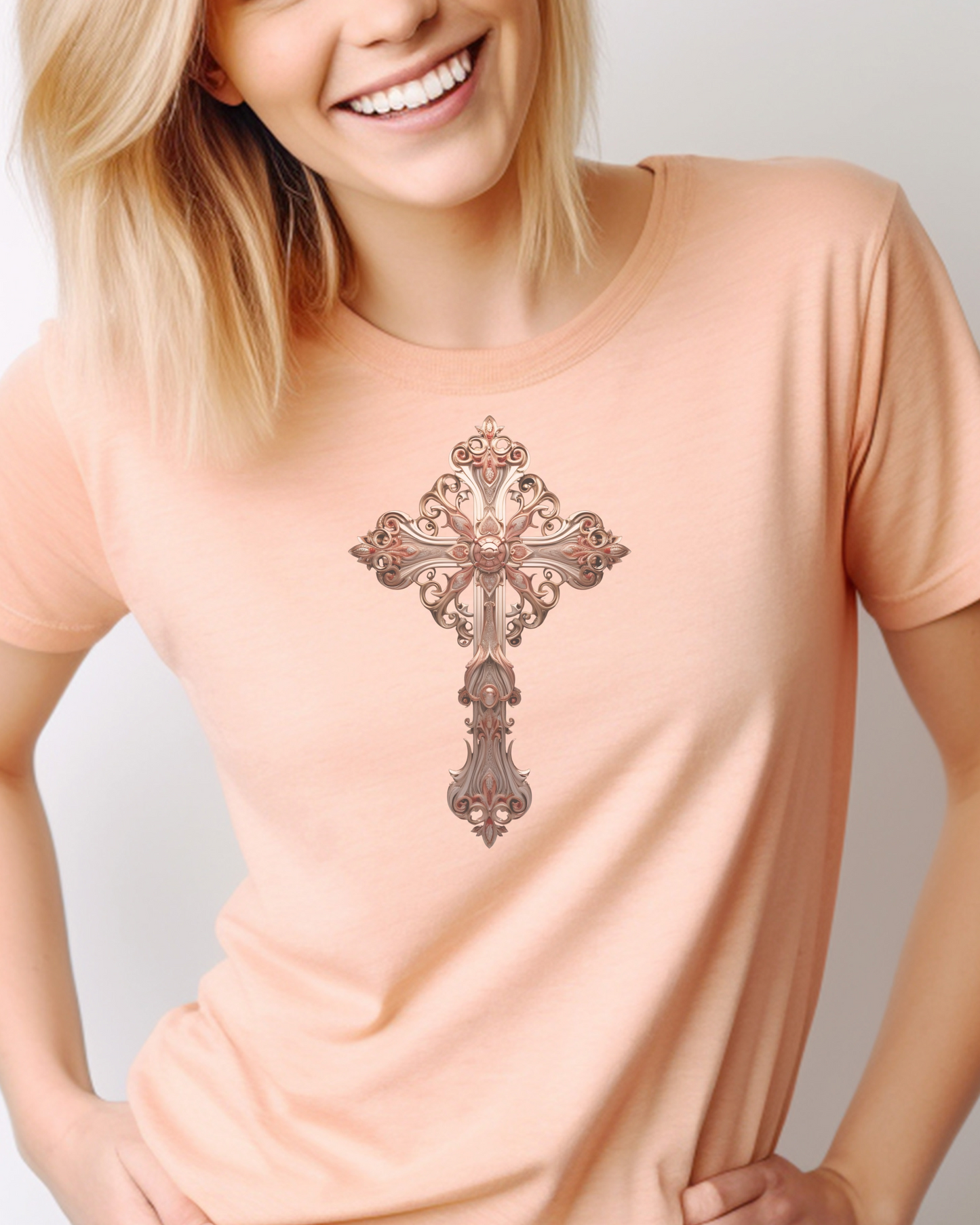 “The Victory Cross” Christian T-Shirt – 1 Corinthians 15:57 – “Thanks be to God, who gives us the victory through our Lord Jesus Christ.”