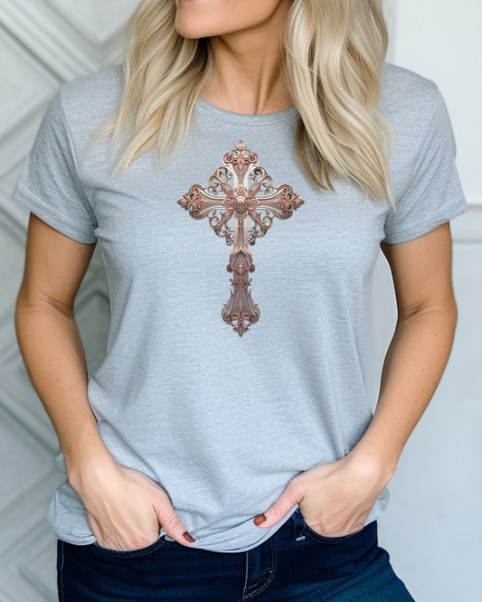 “The Victory Cross” Christian T-Shirt – 1 Corinthians 15:57 – “Thanks be to God, who gives us the victory through our Lord Jesus Christ.”