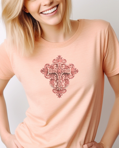 “The Love Cross” Christian T-Shirt – 1 John 4:19 – “We love because He first loved us.”-- Christian Apparel, Faith Shirt, Religious Gift, Jesus Apparel, Gift, Jesus Christ, GOD