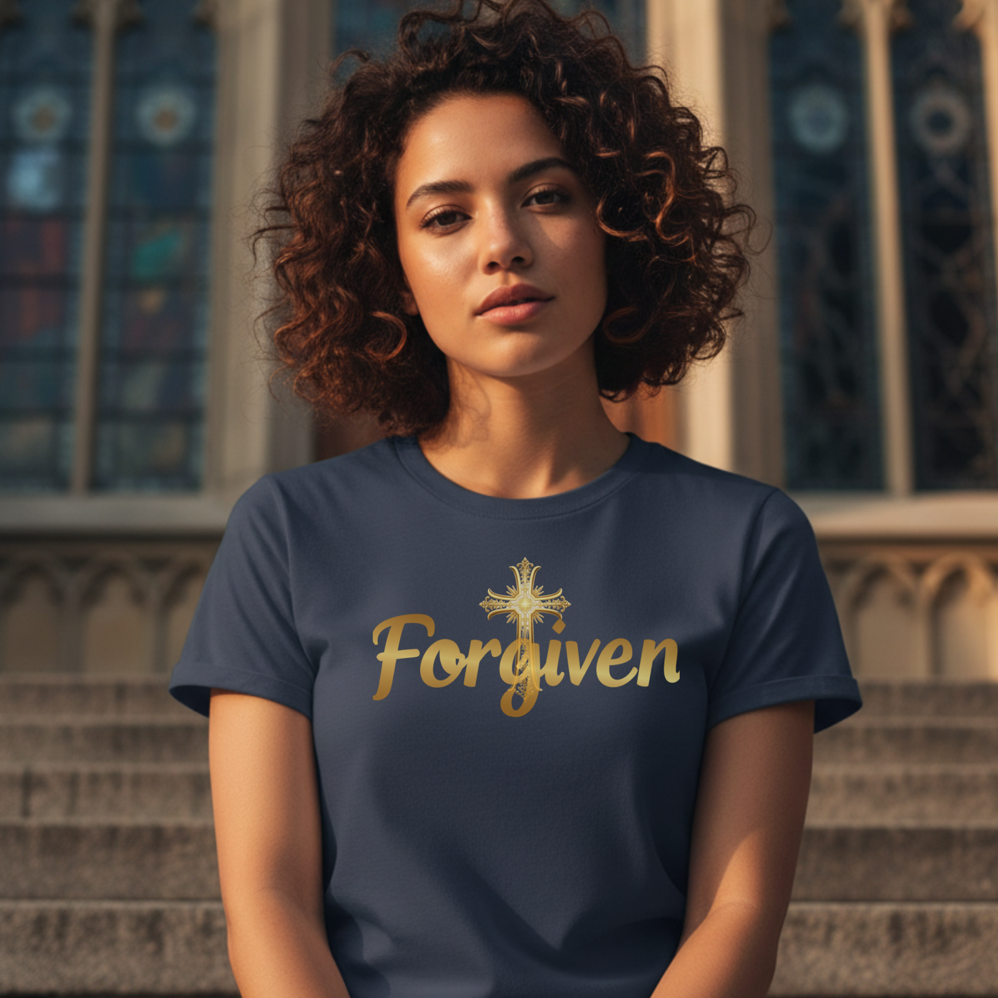 Forgiven Gold Cross T-Shirt | Psalm 103:8 – “The Lord is compassionate and gracious, slow to anger, abounding in love.”