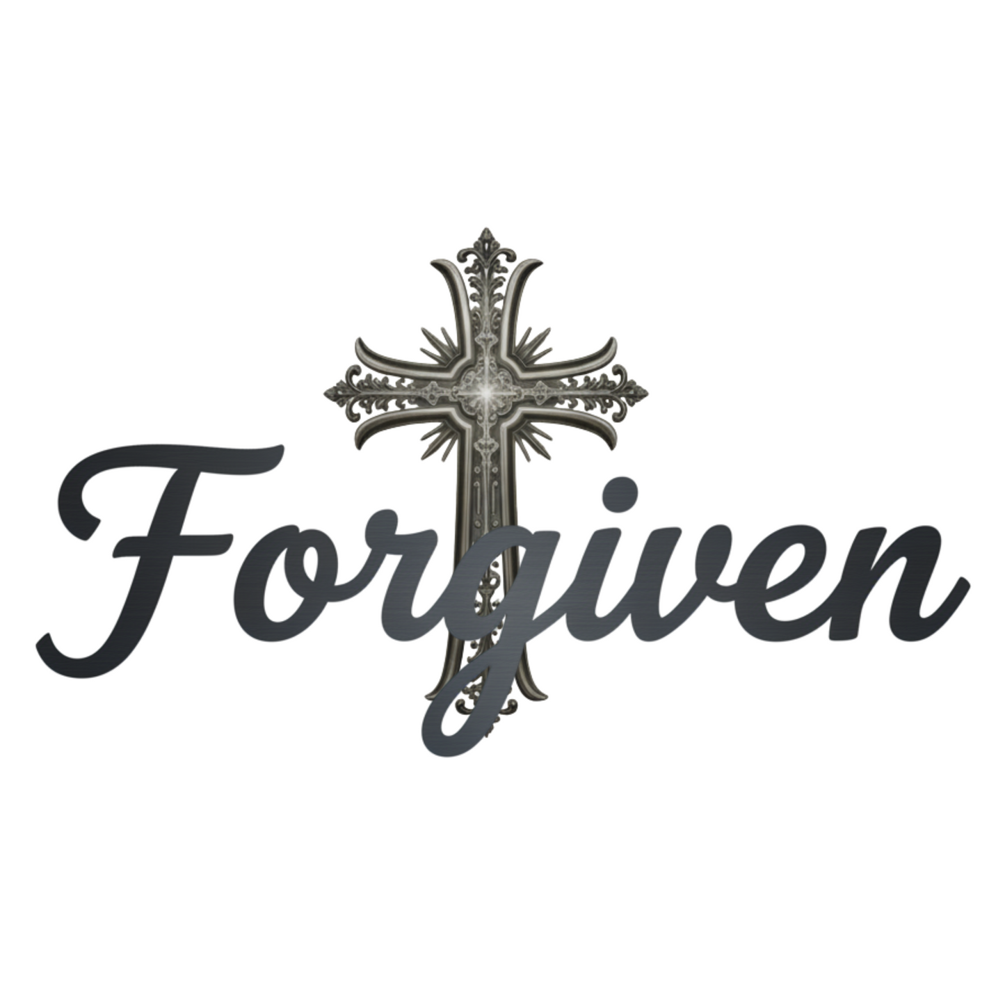 Forgiven Steel Cross Hoodie | Isaiah 43:25 – “I, even I, am He who blots out your transgressions, for My own sake, and remembers your sins no more.”