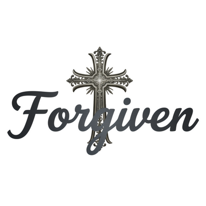 Forgiven Steel Cross Hoodie | Isaiah 43:25 – “I, even I, am He who blots out your transgressions, for My own sake, and remembers your sins no more.”