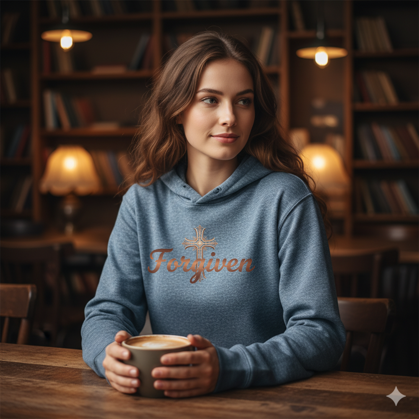 Forgiven Copper Cross Hoodie | Psalm 103:12 – “As far as the east is from the west, so far has He removed our transgressions from us.”