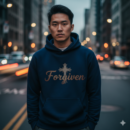 Forgiven Rose Gold Cross Hoodie | Isaiah 1:18 – “Though your sins are like scarlet, they shall be as white as snow; though they are red as crimson, they shall be like wool.”