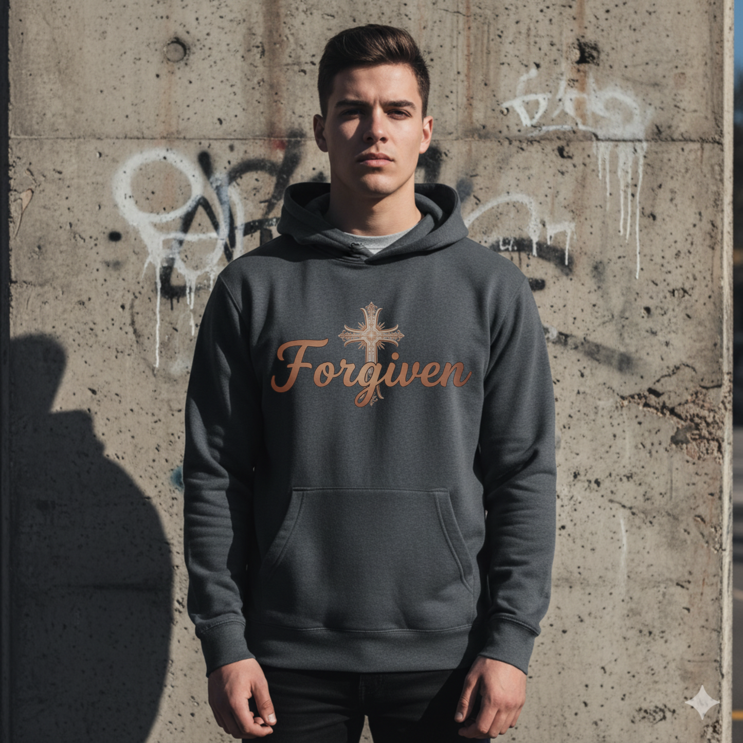 Forgiven Rose Gold Cross Hoodie | Isaiah 1:18 – “Though your sins are like scarlet, they shall be as white as snow; though they are red as crimson, they shall be like wool.”