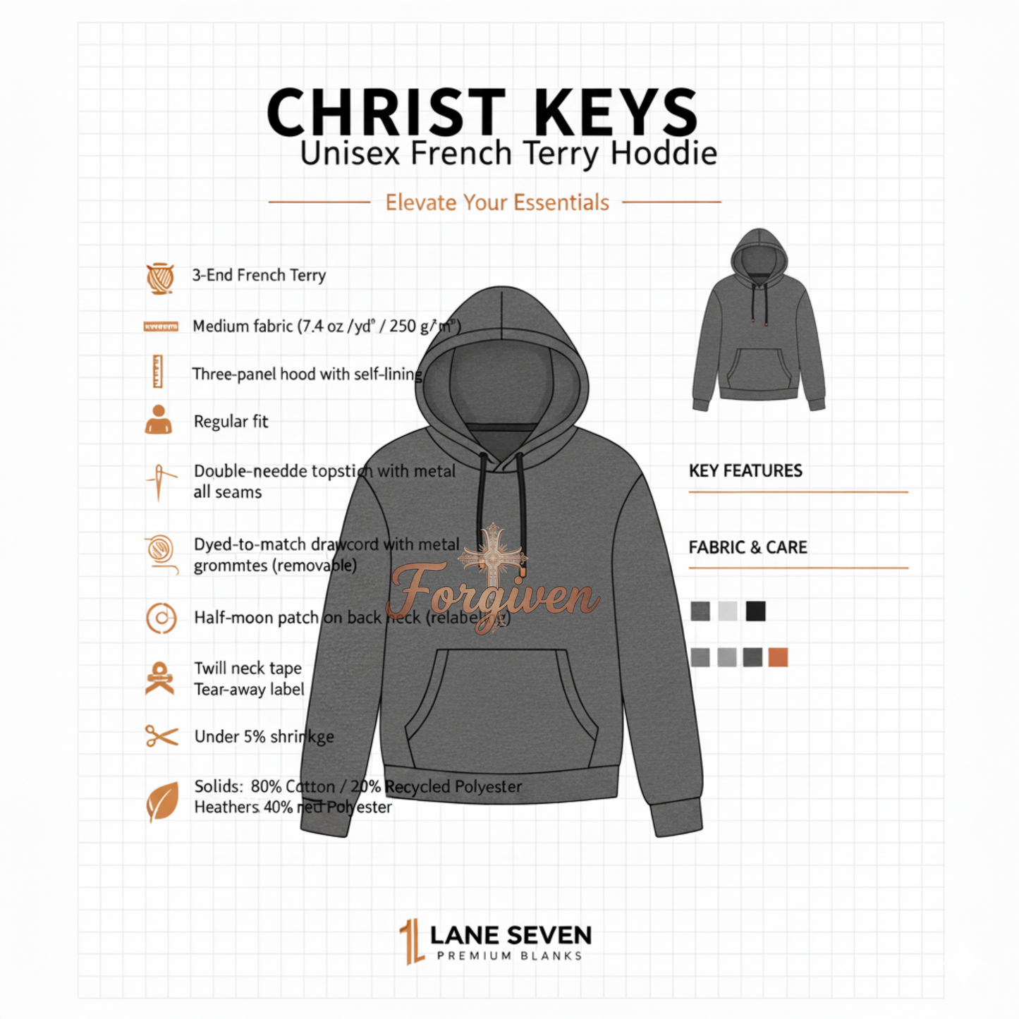 Forgiven Rose Gold Cross Hoodie | Isaiah 1:18 – “Though your sins are like scarlet, they shall be as white as snow; though they are red as crimson, they shall be like wool.”