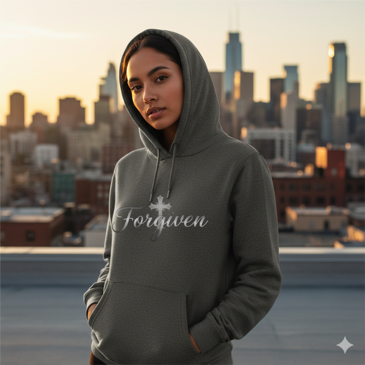 Forgiven Silver Cross Hoodie | Ephesians 1:7 – “In Him we have redemption through His blood, the forgiveness of sins, in accordance with the riches of God’s grace.”