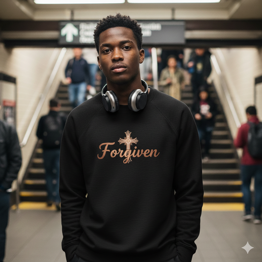 Forgiven Rose Gold Cross Sweatshirt – “For if you forgive others their trespasses, your heavenly Father will also forgive you.” (Matthew 6:14)