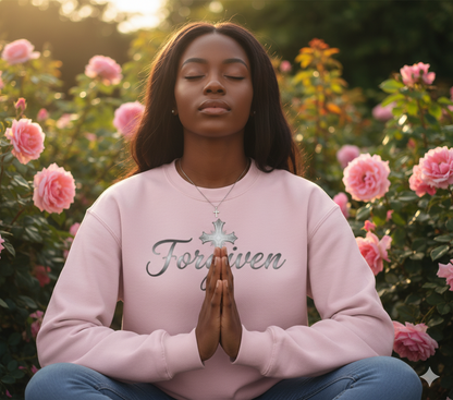Forgiven Silver Cross Sweatshirt – “For if you forgive others their trespasses, your heavenly Father will also forgive you.” (Matthew 6:14)