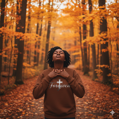 Forgiven Silver Cross Sweatshirt – “For if you forgive others their trespasses, your heavenly Father will also forgive you.” (Matthew 6:14)