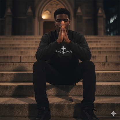 Forgiven Silver Cross Sweatshirt – “For if you forgive others their trespasses, your heavenly Father will also forgive you.” (Matthew 6:14)