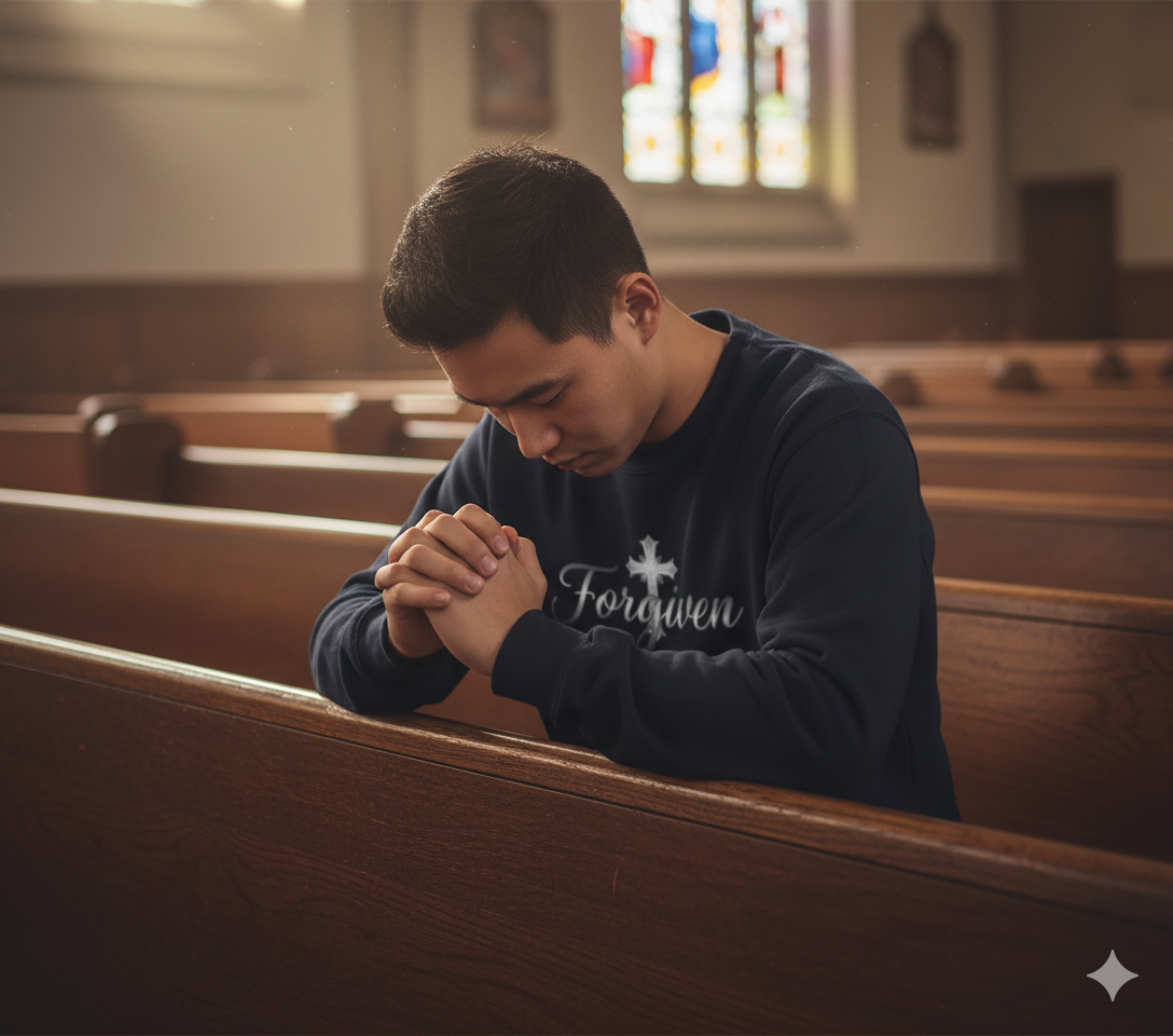 Forgiven Silver Cross Sweatshirt – “For if you forgive others their trespasses, your heavenly Father will also forgive you.” (Matthew 6:14)