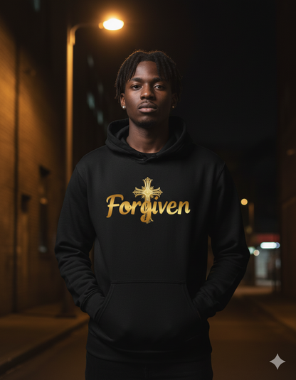 Forgiven Gold Cross Sweatshirt – “For if you forgive others their trespasses, your heavenly Father will also forgive you.” (Matthew 6:14)