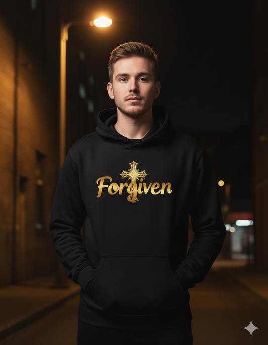 Forgiven Gold Cross Sweatshirt – “For if you forgive others their trespasses, your heavenly Father will also forgive you.” (Matthew 6:14)