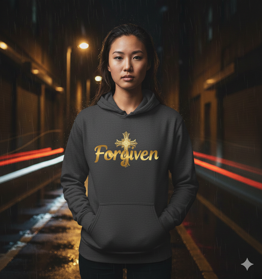 Forgiven Gold Cross Sweatshirt – “For if you forgive others their trespasses, your heavenly Father will also forgive you.” (Matthew 6:14)