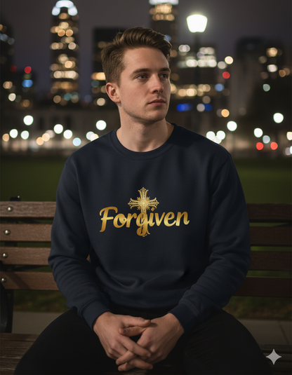 Forgiven Gold Cross Sweatshirt – “For if you forgive others their trespasses, your heavenly Father will also forgive you.” (Matthew 6:14)