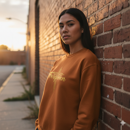 Forgiven Gold Cross Sweatshirt – “For if you forgive others their trespasses, your heavenly Father will also forgive you.” (Matthew 6:14)