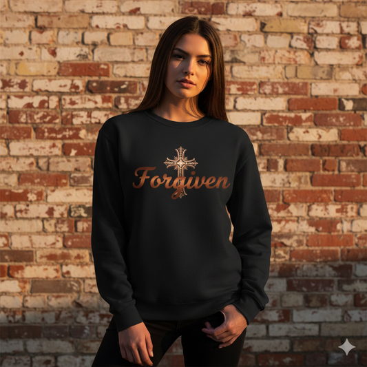 Forgiven Copper Cross Sweatshirt – “For if you forgive others their trespasses, your heavenly Father will also forgive you.” (Matthew 6:14)