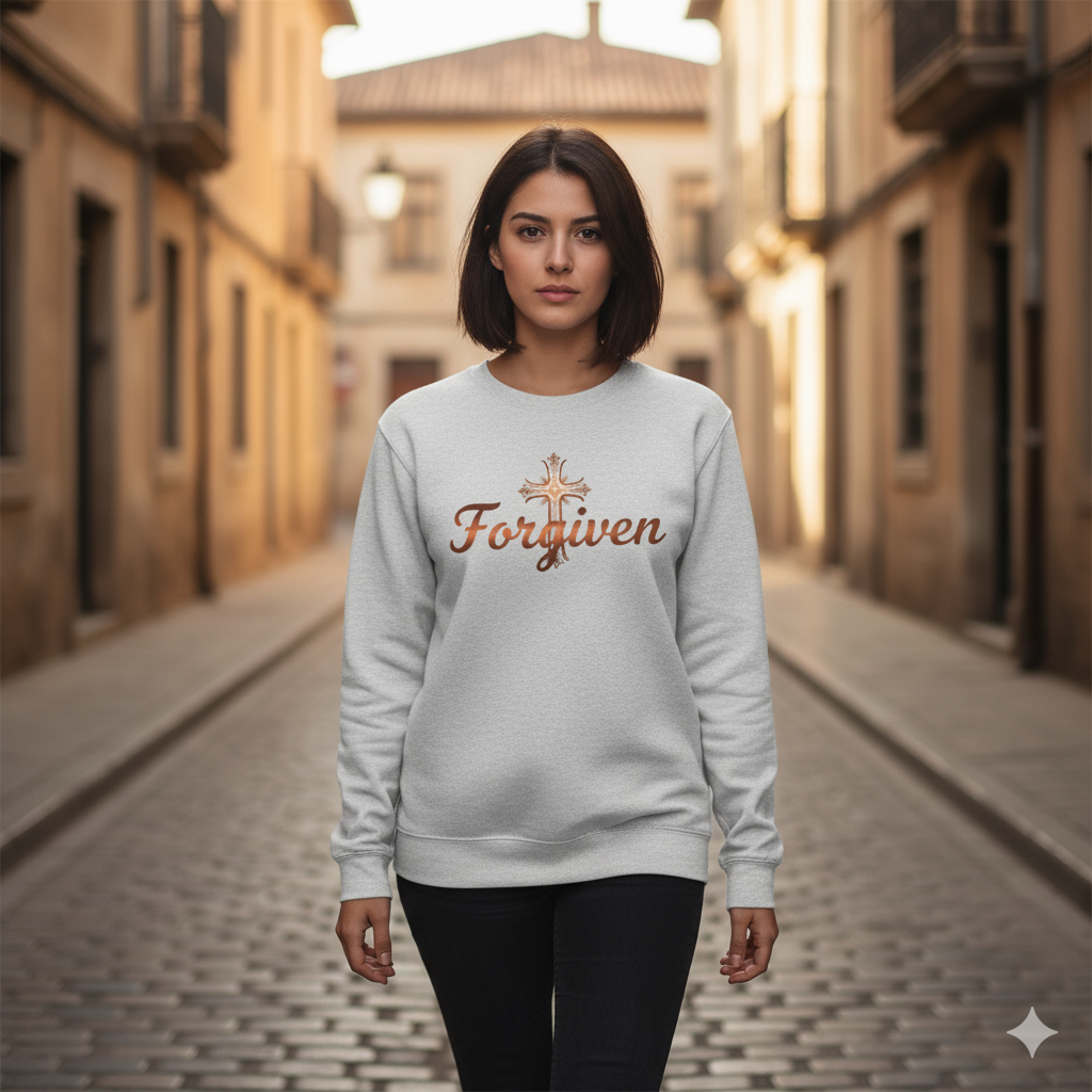 Forgiven Copper Cross Sweatshirt – “For if you forgive others their trespasses, your heavenly Father will also forgive you.” (Matthew 6:14)
