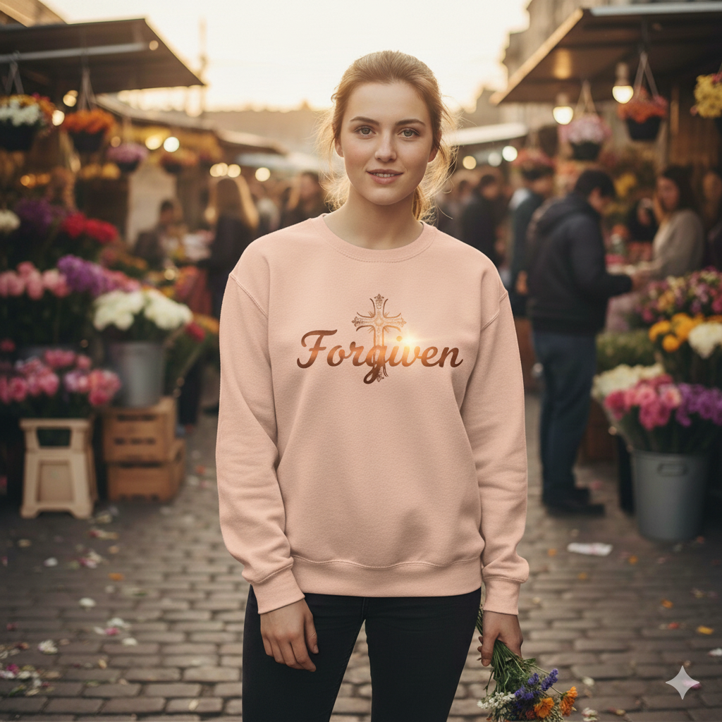 Forgiven Copper Cross Sweatshirt – “For if you forgive others their trespasses, your heavenly Father will also forgive you.” (Matthew 6:14)