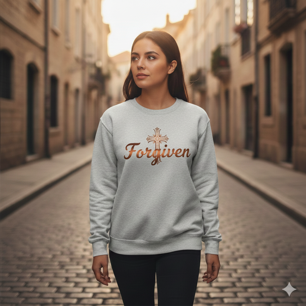 Forgiven Copper Cross Sweatshirt – “For if you forgive others their trespasses, your heavenly Father will also forgive you.” (Matthew 6:14)