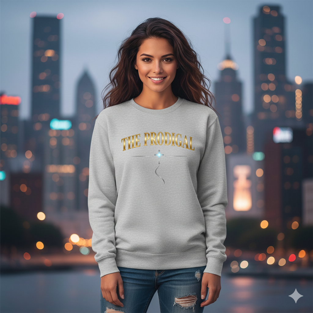 The Prodigal Multicolor Gold Sweatshirt | Christ Keys Christian Apparel – Lost and Found Faith in Shimmering Gold