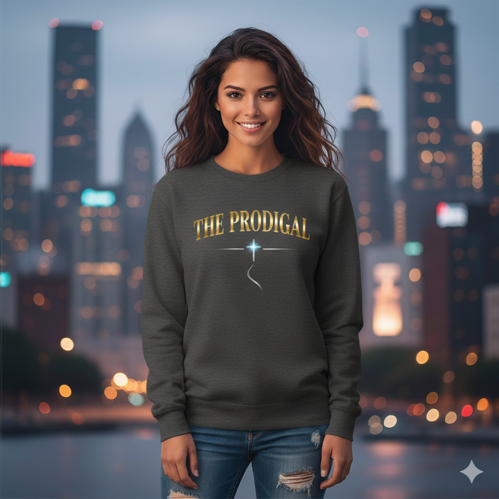 The Prodigal Multicolor Gold Sweatshirt | Christ Keys Christian Apparel – Lost and Found Faith in Shimmering Gold