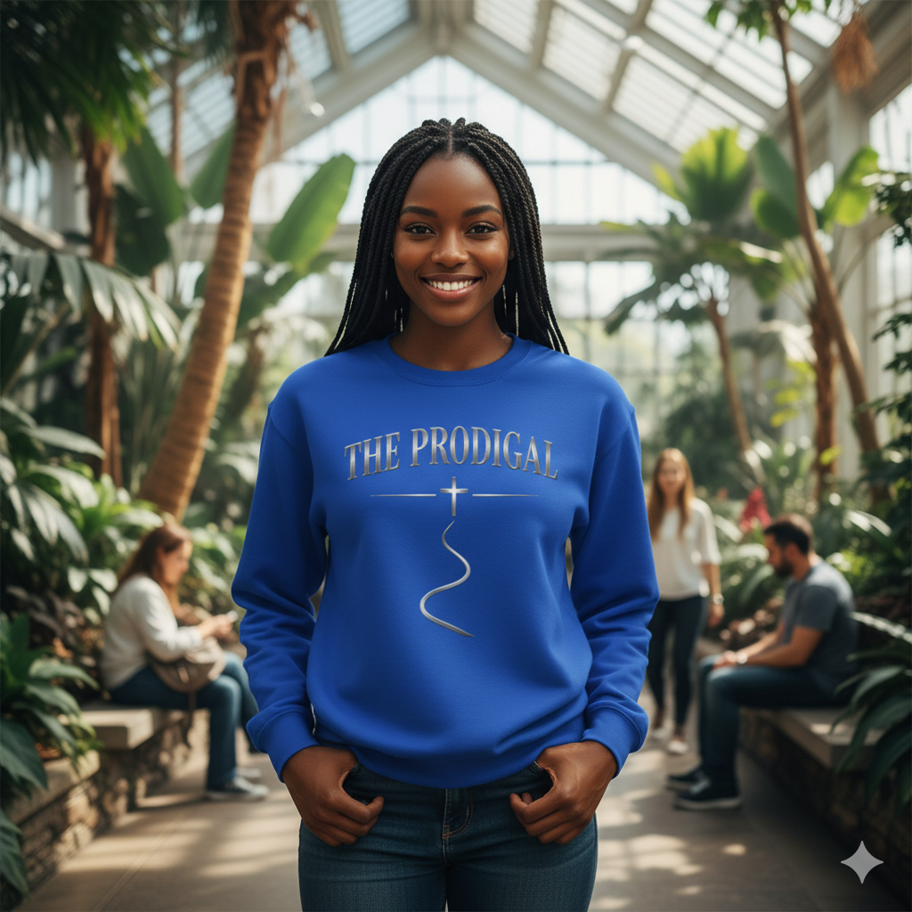 The Prodigal Steel Sweatshirt | Christ Keys Christian Apparel – Strength and Grace in Metallic Steel
