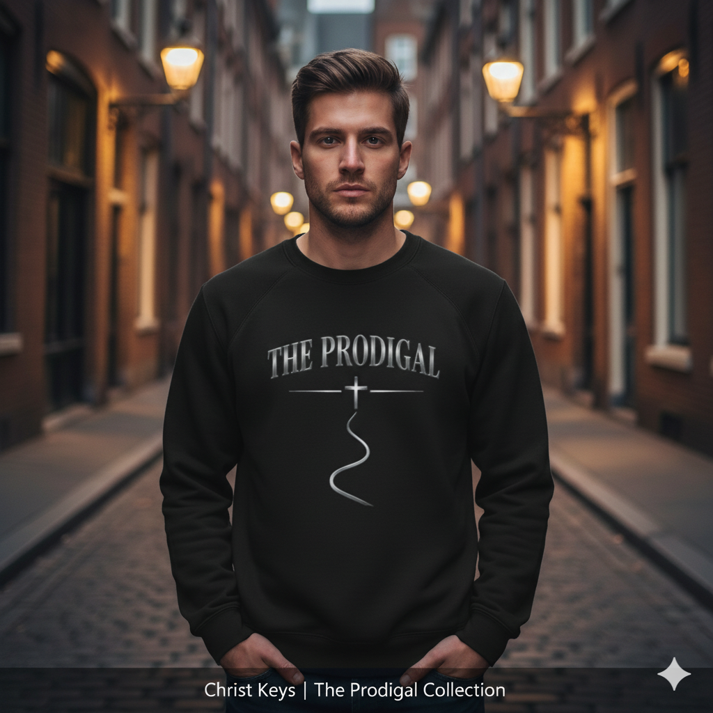The Prodigal Steel Sweatshirt | Christ Keys Christian Apparel – Strength and Grace in Metallic Steel