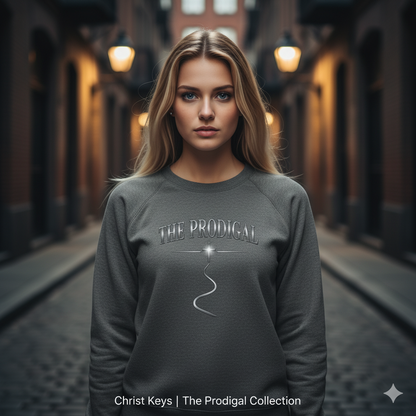 The Prodigal Steel Sweatshirt | Christ Keys Christian Apparel – Strength and Grace in Metallic Steel