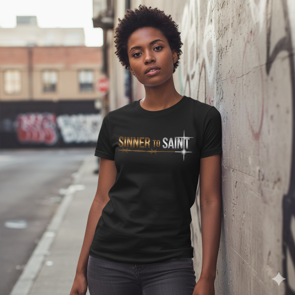 Sinner to Saint T-Shirt – Copper to Silver Metallic Design | Christian Transformation Tee | Luke 15 Faith Collection