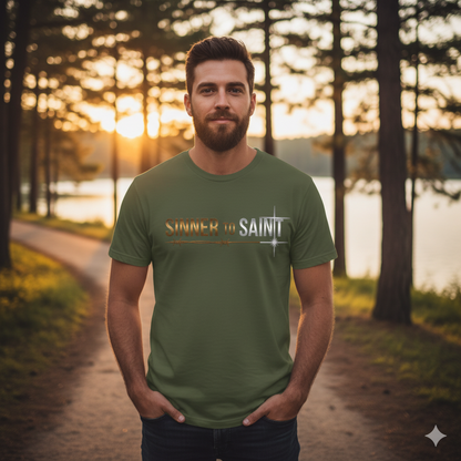 Sinner to Saint T-Shirt – Copper to Silver Metallic Design | Christian Transformation Tee | Luke 15 Faith Collection