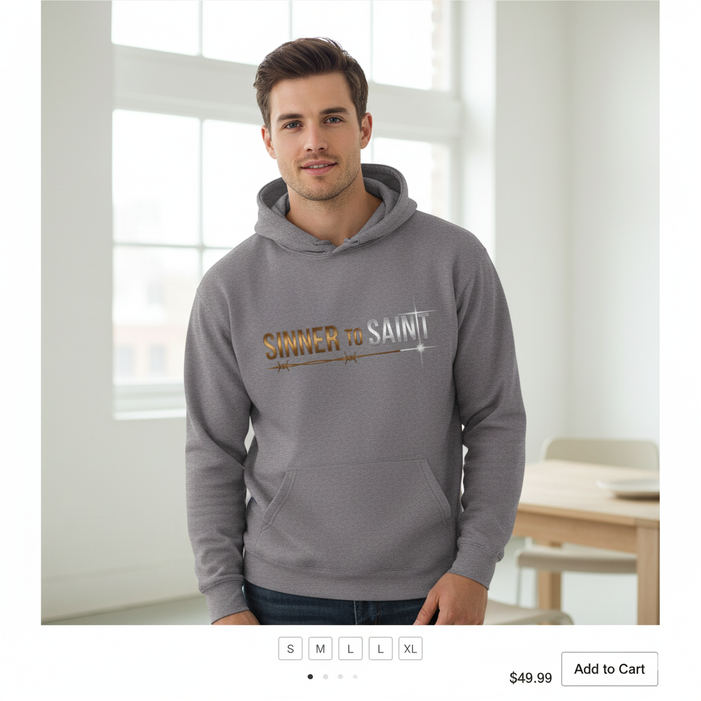 Sinner to Saint Hoodie – Copper to Silver Metallic Print | Christian Transformation Hoodie | Luke 15 Faith Collection